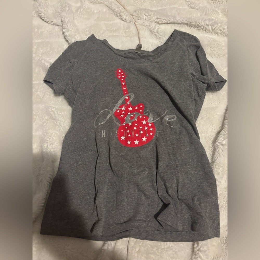 Gray Kids T-Shirt with Red Guitar Design